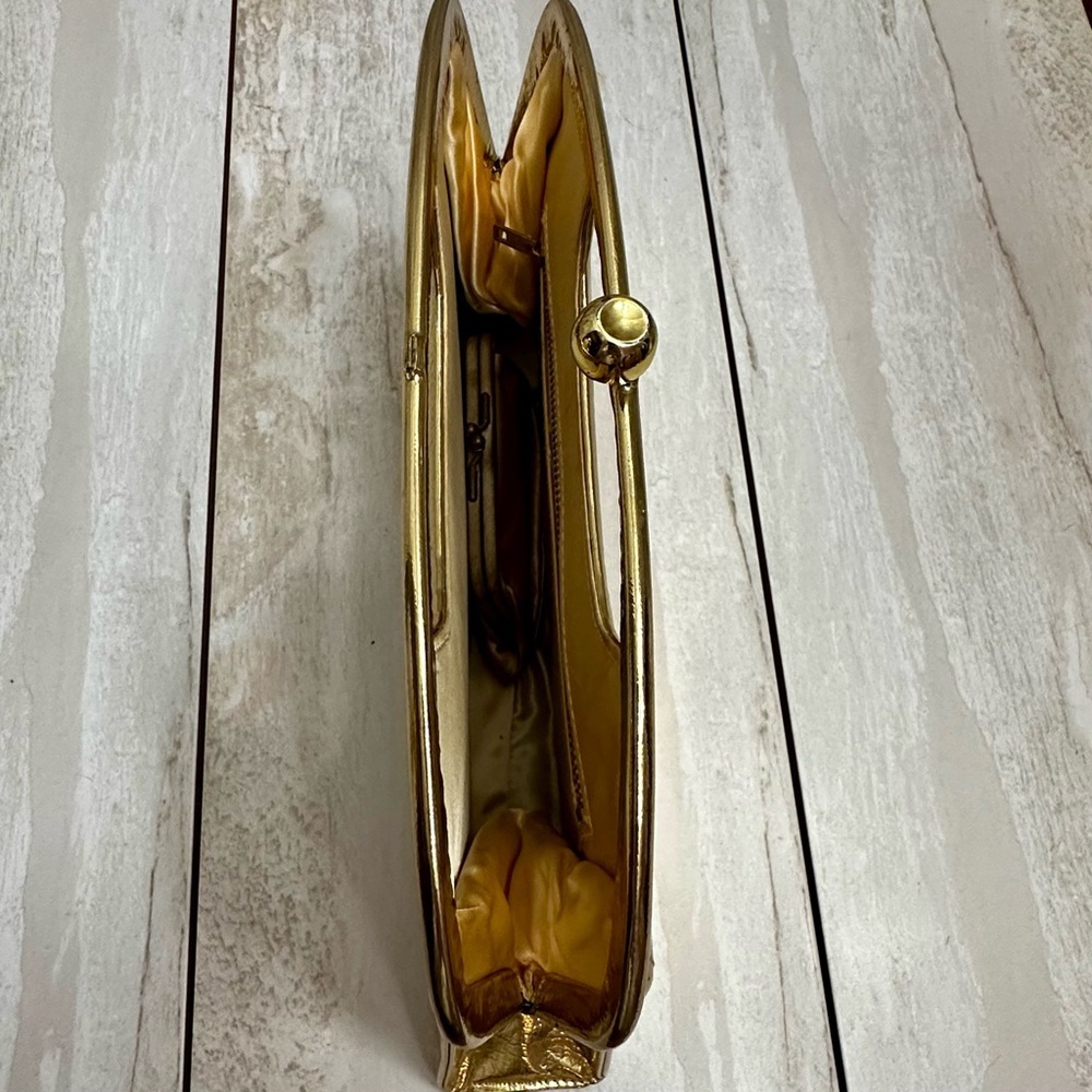 Glamorous Gold Leather Framed Kiss-lock 1940s Evening Party Old Hollywood Style - Picture 13 of 14